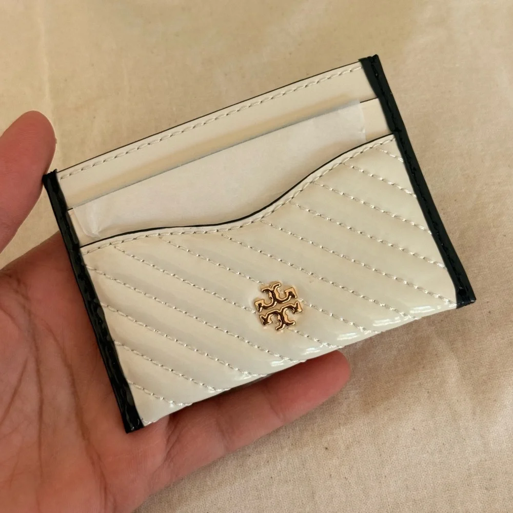 New tory burch Willa cardholder wallet in new ivory black trim leather wallet